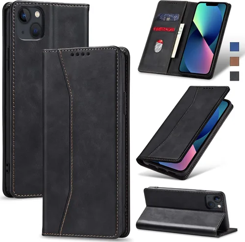Jasonyu Funda tipo cartera con tapa para iPhone 13, funda magnética de cuero con tarjetero, función atril, funda protectora duradera de TPU a prueba
