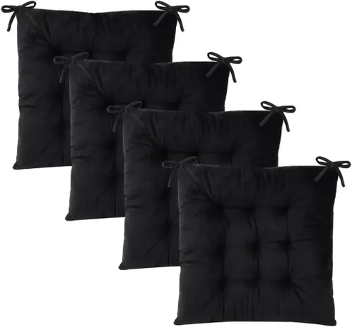 Miniatura 13 de Juego de 2 cojines para sillas de comedor con lazos, almohadilla antideslizante para silla de cocina para interior y tapete de asiento de comedor