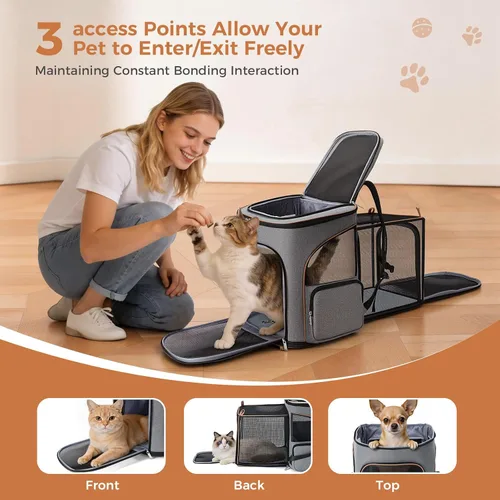 Miniatura 3 de Lekereise Mochila para Gatos Expandible Transportador de Mascotas Mochila para Gatos y Perros Pequeños, Mochila Transportador de Perros Plegable