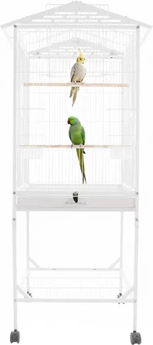 Miniatura 15 de Jaula grande para pájaros, jaulas movibles para pájaros con ruedas, 4 ventanas de alimentación, bandeja deslizante, aviario panorámico para pájaros