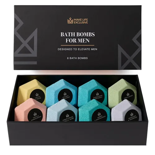 Bombas de baño para hombres – 8 bombas de baño naturales grandes con forma de diamante | Juego de baño de burbujas relajante y bolas de baño de