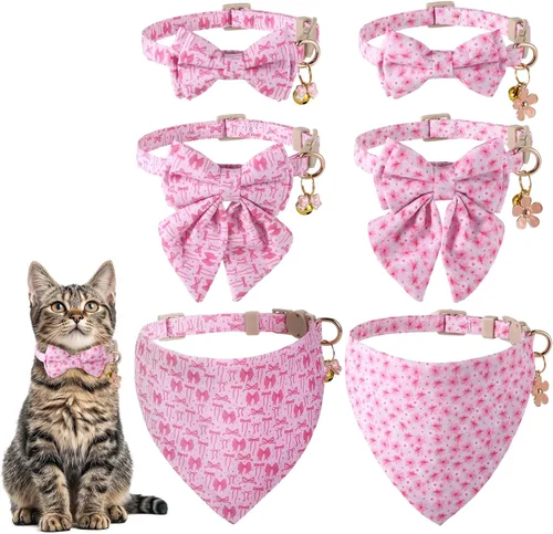 Miniatura 11 de DragonflyDreams 6 collares de gato con pajarita y campanilla, collares de gato a cuadros, collares ajustables para gatos, lindos corbatines