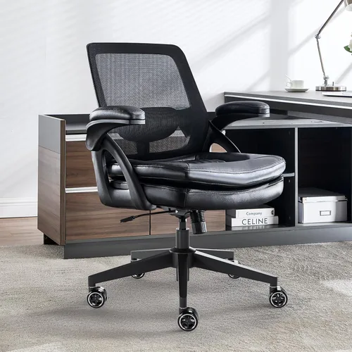 Miniatura 7 de Silla de oficina grande y alta, silla de escritorio ergonómica de malla de 500 libras con reposabrazos abatibles, asiento ancho de tamaño grande
