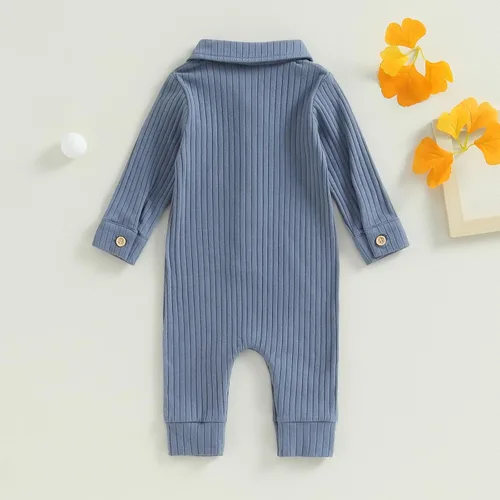 Miniatura 3 de Mameluco acanalado para bebé recién nacido, con solapa, de una pieza, para otoño, 0-18 meses