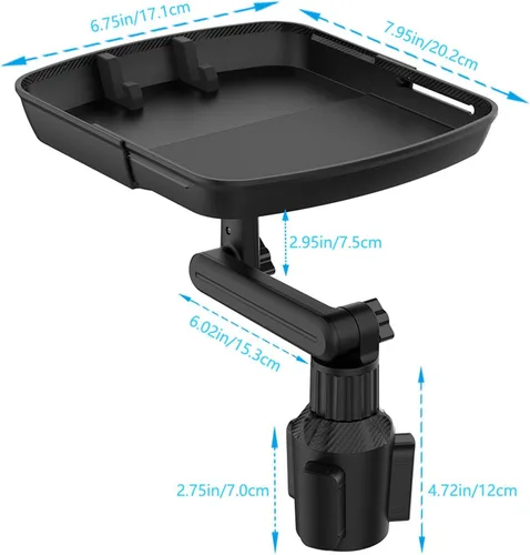 Miniatura 6 de Bandeja de portavasos más grande para automóvil, bandeja de alimentos para automóvil de 10 pulgadas con soporte para teléfono, soporte desmontable 3