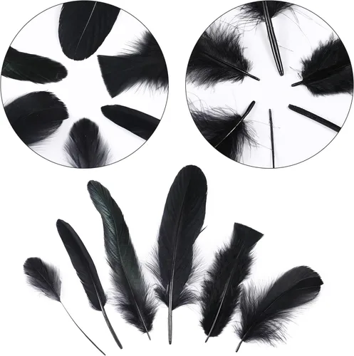 Miniatura 3 de Larryhot Black Craft Feathers - 240 plumas naturales mixtas de 6 estilos para bodas, fiestas en casa, suministros de atrapasueños y manualidades