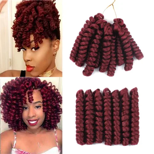Miniatura 13 de Saniay - 3 paquetes de trenzas de ganchillo cortas trenzadas de ganchillo con espiral, rizos con espiral jamaicana, 20 mechones por paquete