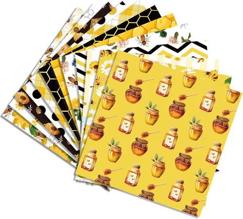 Miniatura 4 de Papel de recortes de abejas de 12 x 12 pulgadas, doble cara, 24 hojas de papel decorativo de panal de abejas amarillo y negro con patrón especial
