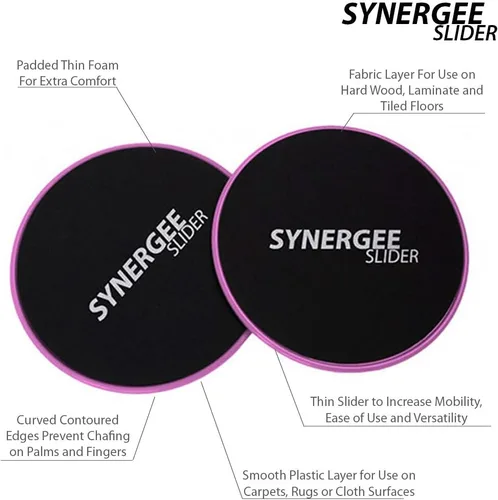 Miniatura 3 de Synergee Deslizadores de zona central. Uso de doble cara en alfombras o suelos de madera dura. Equipo de ejercicio abdominal Rosa (Power Pink)