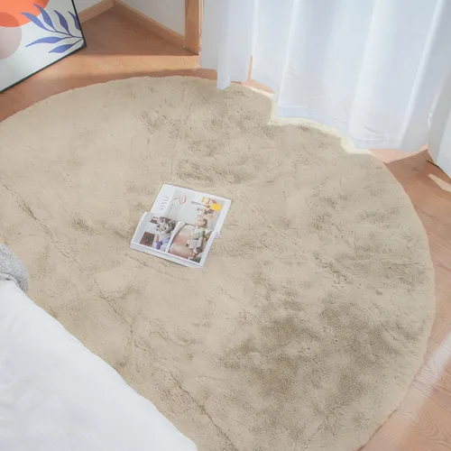 Miniatura 2 de ORINOVA Alfombra de pelo de conejo sintético de lujo de camello lavable para sala de estar Dormitorio Niños Círculo Pequeña Guardería Alfombra