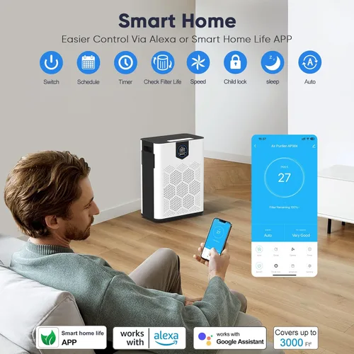 Miniatura 3 de Purificadores de aire inteligentes con Wifi para el hogar, habitación grande de hasta 3000 pies cuadrados, limpiador de aire DAYETTE con filtros