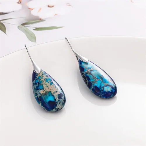 Miniatura 2 de SELOVO Pendientes colgantes con forma de aro de piedra en tono plateado