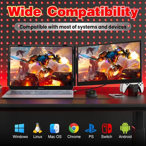 Miniatura 4 de Extensor de pantalla para portátil de 0.27 pulgadas, ultrafino, 14 pulgadas, FHD 1080P IPS, monitor portátil dual, USB-C/HDMI Plug & Play, extensor