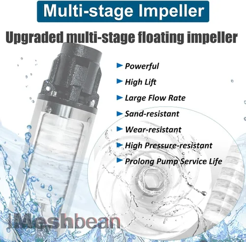 Miniatura 6 de iMeshbean® Bomba sumergible de pozo 1HP de 110 V, bomba de pozo profundo de 4 pulgadas con caja de control y cable de alimentación de 50 pies, bomba