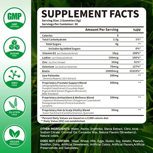Miniatura 2 de Gomitas Saw Palmetto de 200 mg para hombres y mujeres, gomitas de aceite de semillas de calabaza con suplemento de palma enana americana para apoyo