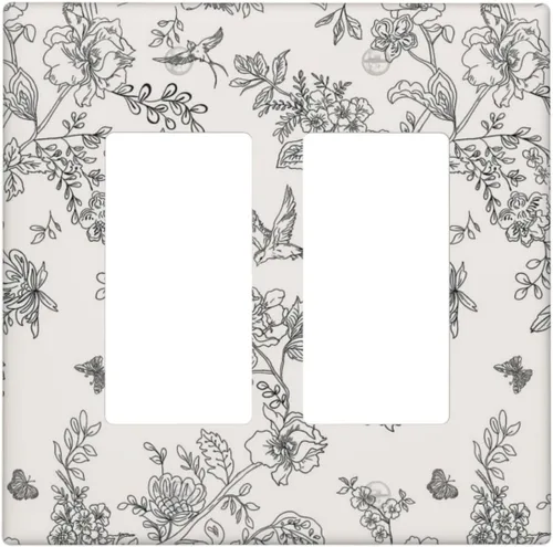 Cubierta decorativa para interruptor de luz, diseño de pájaros y flores florales en blanco y negro, 2 bandas, cubierta decorativa para pared, placa