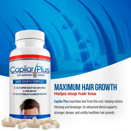 Miniatura 2 de Capilar Plus con sistema anti-andrógeno Suplemento para el crecimiento del cabello Tratamiento de pérdida de cabello Piel, cabello y uñas