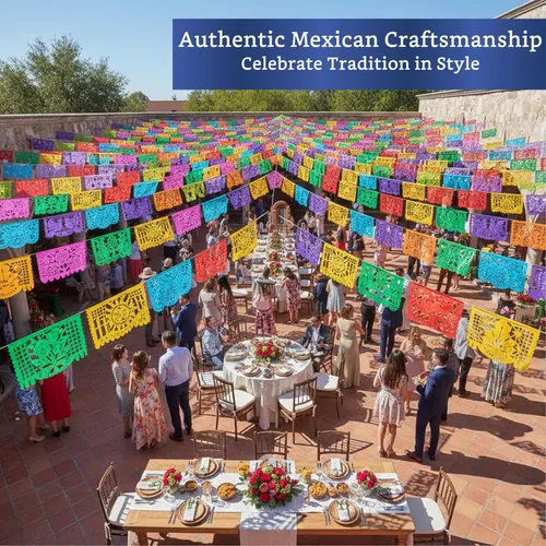 Miniatura 6 de Pancartas de fiesta mexicana (paquete de 5, 10 diseños de banderas de papel de seda por bandera/no de plástico), pancarta de papel picado