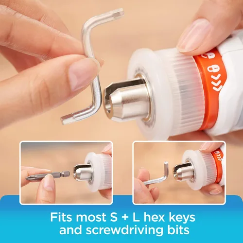 Miniatura 3 de beyond by BLACK+DECKER - Destornillador inalámbrico de 4 V MAX*, hexagonal, en forma de L, puntas surtidas de 2 pulgadas (BCRTA601WAPB), color blanco