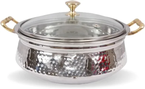 Miniatura 2 de Sartén Kadhai martillada de cobre para cocinar y servir, 5 pulgadas, (con asas de latón) (Cooper Kadhai, paquete de 1)