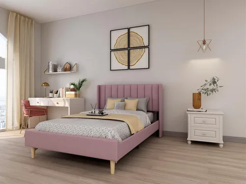 Miniatura 22 de Upholstered Bed Frame with Wingback Headboard and Wood Slats (Beige-Linen, Twin)