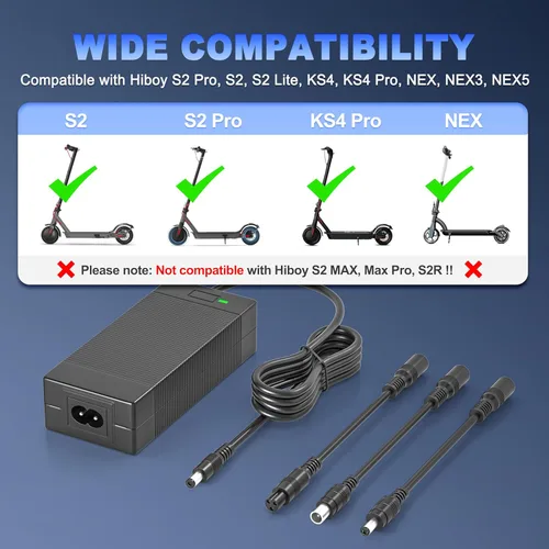 Miniatura 4 de Cargador de 42V 2A compatible con Hiboy S2 Pro, S2, KS4, KS4 Pro, NEX, compatible con Gotrax GXL V2, G2, G3, G4, fuente de alimentación eléctrica