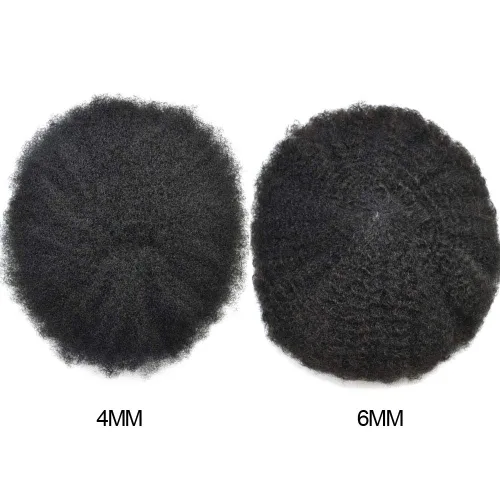 Miniatura 6 de Afro Toupee para hombres negros, afro americano rizado para hombre, tupé completo con base de encaje francés, unidad de cabello humano, peluca