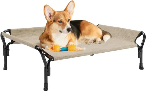 Miniatura 18 de Veehoo Cama elevada refrescante para perros, cuna elevada XL para mascotas con barandilla y reposacabezas inclinado, malla Teslin transpirable Gris