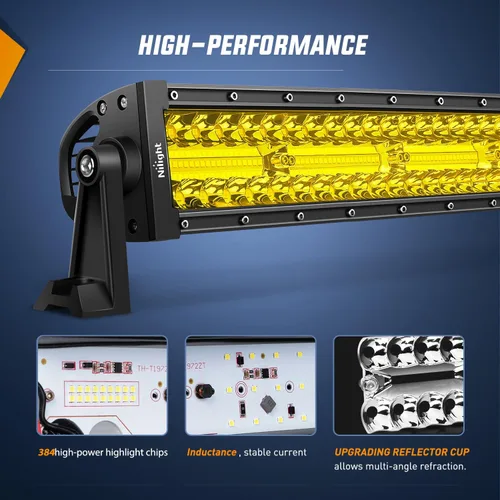 Miniatura 3 de Nilight Barra de luz LED de 50 pulgadas, 384 chips LED, haz amarillo, curvada, triple fila, luz antiniebla, combo spot flood, luces LED