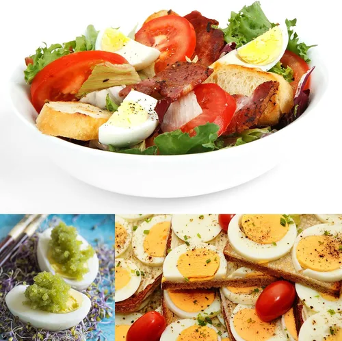 Miniatura 6 de Juego de rebanador de huevos con 3 cortadores - Corta huevos duros en rodajas finas, gajos o mitades - Rebanar huevos manualmente fácil - Sin