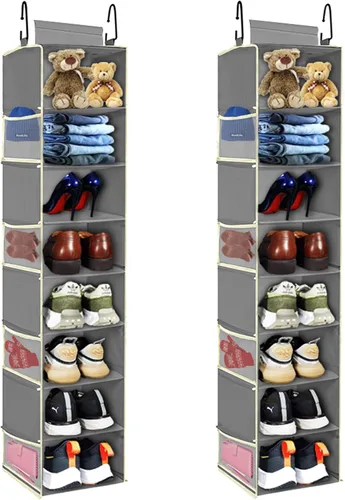 Miniatura 9 de Organizador de zapatos colgante de gran tamaño con 8 estantes, organizador colgante de armario con 8 bolsillos laterales, estantes colgantes más