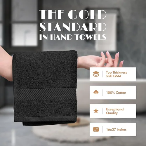 Miniatura 2 de White Classic Toallas de mano negras para baño, paquete de 6, toallas de mano de algodón a granel para gimnasio, cocina y spa, 16 x 27 pulgadas