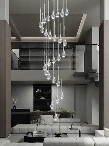 Miniatura 16 de ykolupty Candelabro Moderno de 138'', 20 Luces, Lámpara Colgante Moderna Negra, Candelabro Grande para Escalera, Vestíbulo, Sala de Estar, Negro