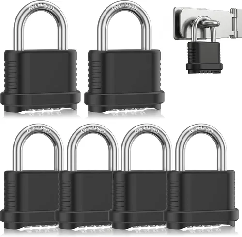 6 Pack Outdoor Combination Lock Weatherproof, 4 Digit Heavy Duty Combo Lock, Resettable Combination Padlocks for Outdoor Use - Suitable for Gate,