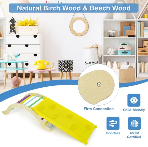 Miniatura 5 de HONEY JOY Arco de escalera de madera para escalar, escalera de escalada para niños 3 en 1 y tabla de columpio con almohadilla acolchada, juego