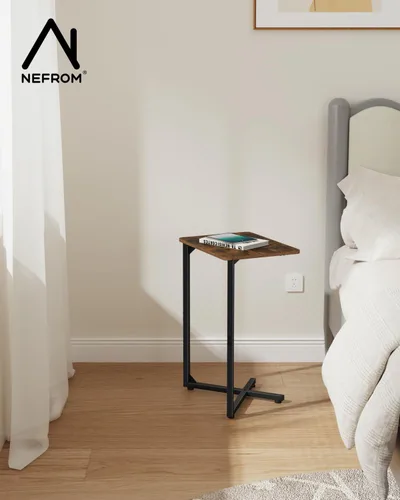 Miniatura 5 de NEFROM ET-X-BRW1 - Mesa auxiliar en forma de C, mesa auxiliar para sofá y TV para sala de estar, dormitorio, mesita de noche