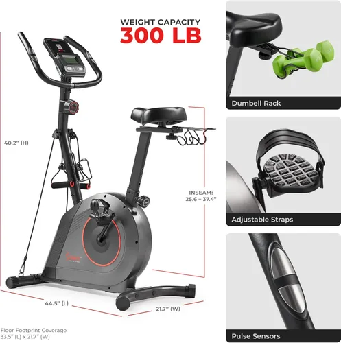 Miniatura 6 de Sunny Health & Fitness Smart Stationary Exercise Upright Bike w/Pulse Sensor & 4-Way Adjustable Seat, Cycling Machine for Home Cardio Training, Free