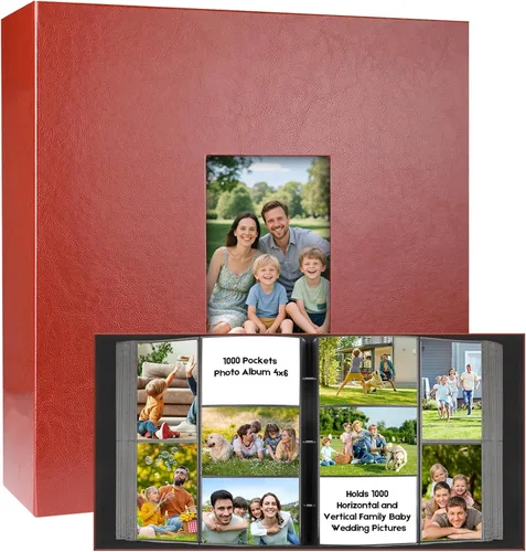 Miniatura 10 de Álbum de fotos de bolsillo para 1000 fotos 4x6 con cubierta de cuero, capacidad extra grande para 1000 fotos horizontales y verticales, páginas