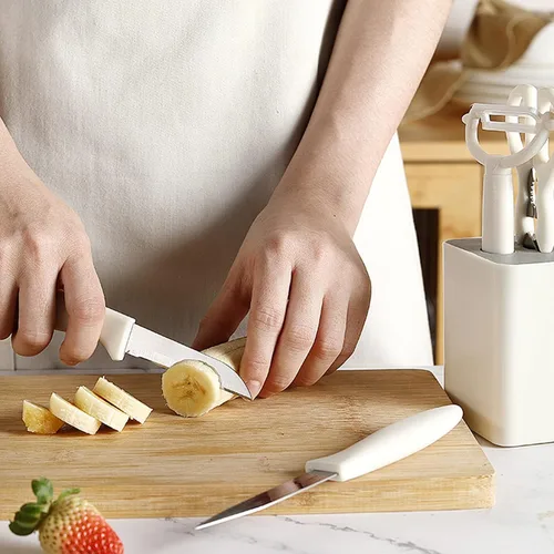 Miniatura 5 de Juego de cuchillos con bloque, juegos de cuchillos de cocina de 5 piezas con cuchillos de acero inoxidable, tijeras y pelador para carne de frutas