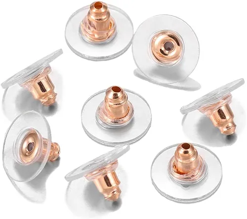 Miniatura 8 de 100 unidades por lote de goma de color plateado para aretes de embrague de bala con almohadilla para aretes, respaldos de seguridad para fabricación