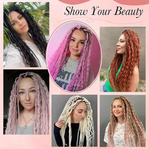 Miniatura 7 de Extensiones de rastas SE de 30 hebras de 30 pulgadas, extensiones de rastas sintéticas mixtas 3 en 1, extensiones de rastas negras rizadas y rectas