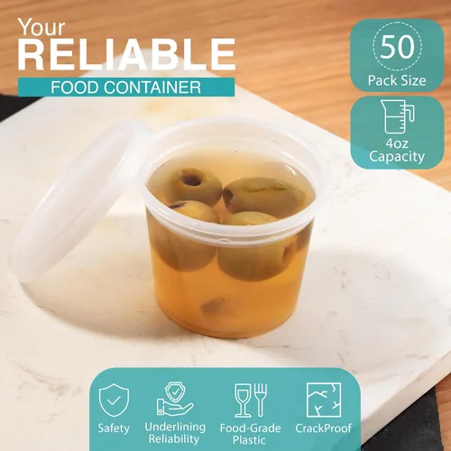 Miniatura 6 de OAKRIDGE PRODUCTS Contenedores de almacenamiento de alimentos Deli de lujo de 4 onzas diseñados para refrigerador y congelador (paquete de 50)
