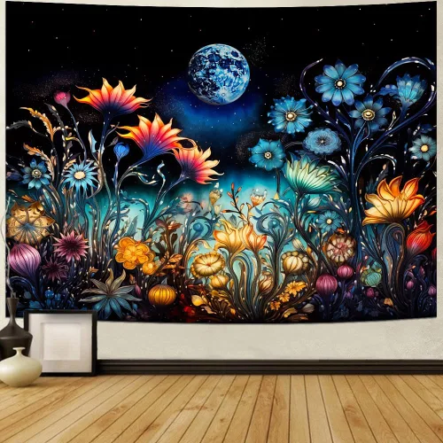 Miniatura 3 de Tushelia Tapiz floral para colgar en la pared para decoración de dormitorio
