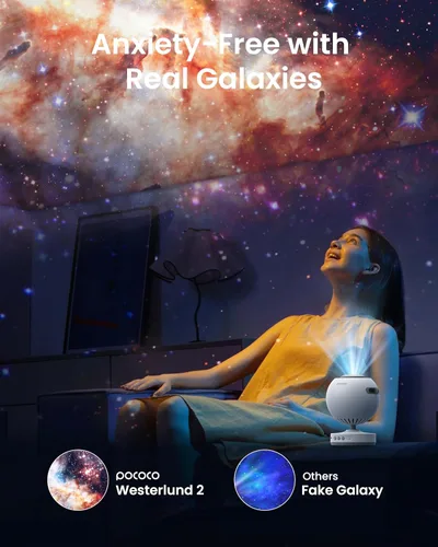 Miniatura 3 de POCOCO Proyector de Estrellas Galaxy para dormitorio con discos de película óptica reemplazables, proyector de luz nocturna de planetario