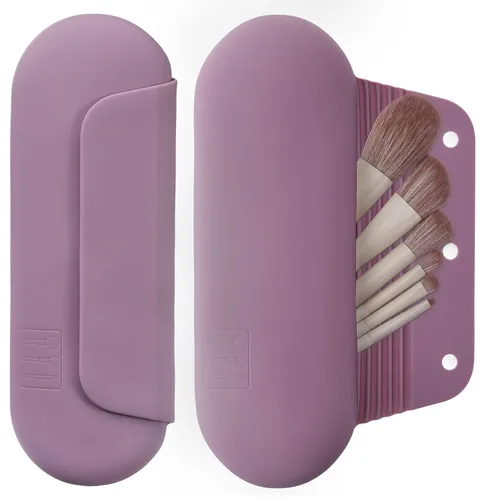 Miniatura 31 de AGIKET Soporte de silicona para brochas de maquillaje, bolsa de cosméticos de viaje: soporte suave y portátil para brochas cosméticas faciales
