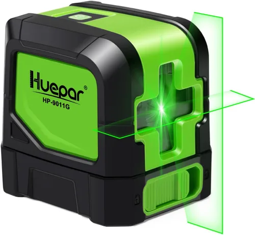 Huepar - Nivel láser, láser de línea cruzada verde autonivelante de 100 pies para colgar fotos, azulejos, decoración y construcción de bricolaje,
