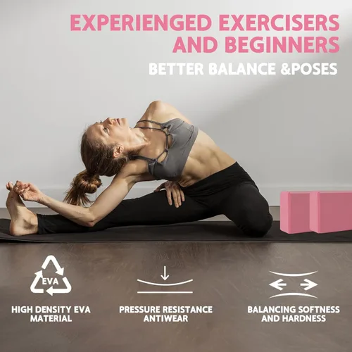 Miniatura 6 de Bloque de yoga – Espuma EVA de soporte sin látex – Superficie suave antideslizante con bordes biselados para yoga, pilates, meditación – Accesorios