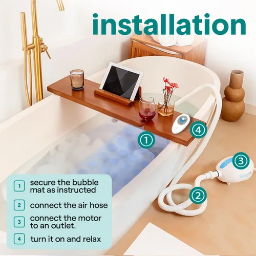Miniatura 5 de SereneLife Tapete de baño de burbujas, tapete para bañera con masaje de aire y control remoto, impermeable, antideslizante, intensidad de burbujas