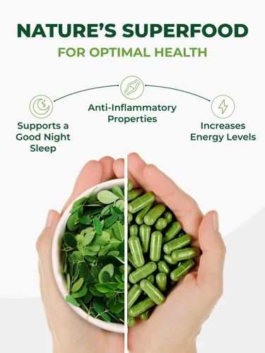 Miniatura 11 de PURA VIDA MORINGA Cápsulas de polvo de Moringa de origen único orgánico. Hoja pura de Moringa. Energía, metabolismo y apoyo inmunológico. 120