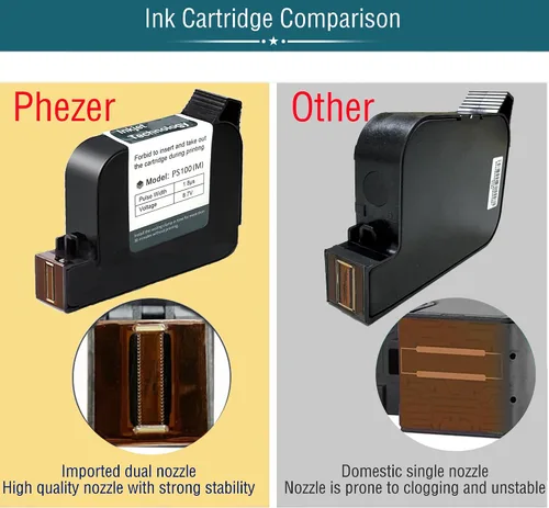 Miniatura 2 de Phezer Cartucho de tinta solvente de secado rápido original de repuesto PS100 impresora de inyección de tinta portátil y mini impresora de inyección